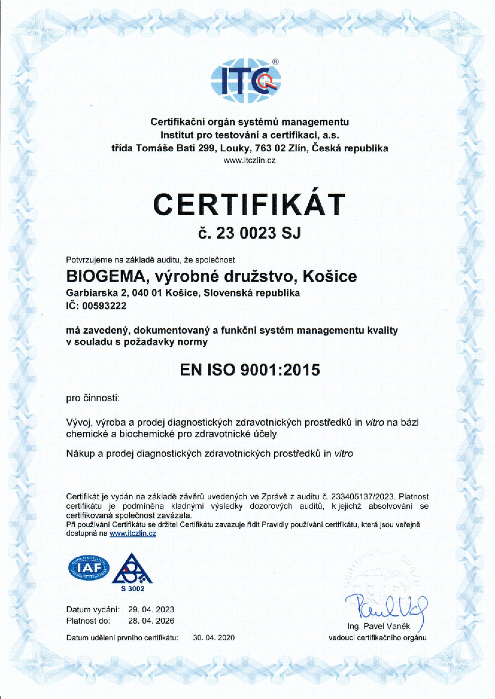 Certifikát ISO 9001 