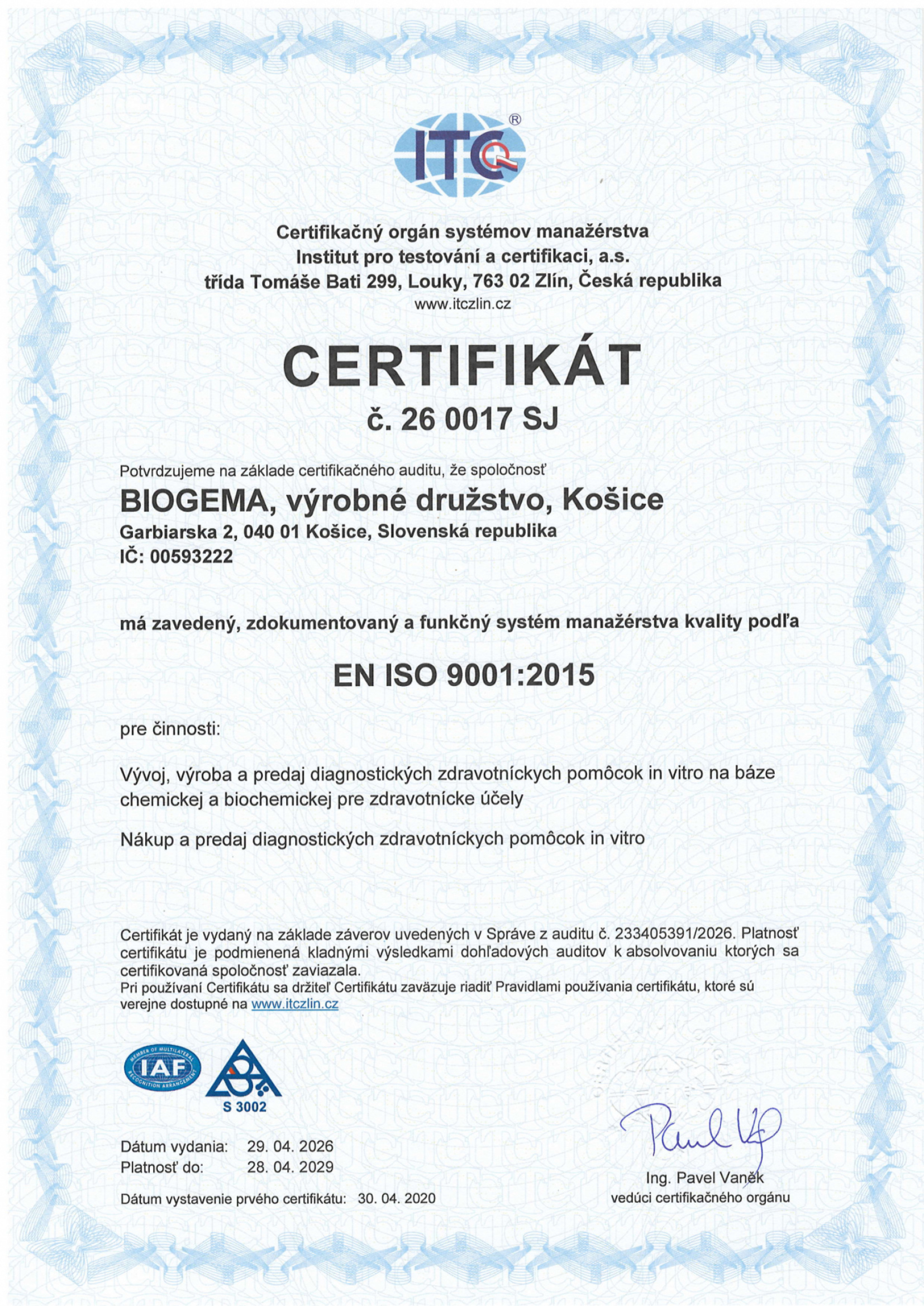 Certifikát ISO 9001 